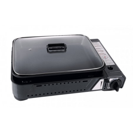 Cocina de cartucho de gas Camp4 con piloto de seguridad y olla