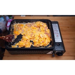 Cocina de cartucho de gas Camp4 con piloto de seguridad y olla