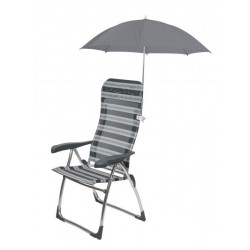 Sombrilla gris para sillas de camping.