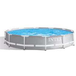 Juego completo de piscina Intex Prism Frame, redonda, incluye bomba de filtración, gris claro, 427x107cm