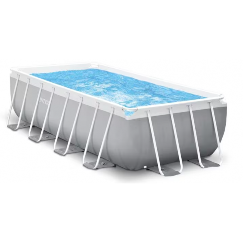 Intex Prism Frame Pool juego completo, rectangular, incl. bomba depuradora + escalera, gris claro, 488x244x107cm