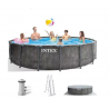 Juego completo de piscina Intex Prism Frame Greywood, redonda, incluye bomba de filtración, gris, 457x122cm