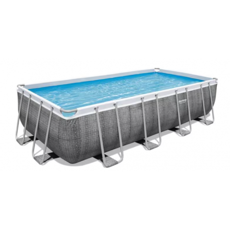 Juego completo de piscina Bestway Power Steel Frame, rectangular, con bomba depuradora, aspecto ratán gris, 549x274x122cm