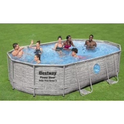 Juego completo de piscina Bestway Power Steel Swim Vista, ovalada, incluye sistema de depuración de arena, gris, 488x305x107cm