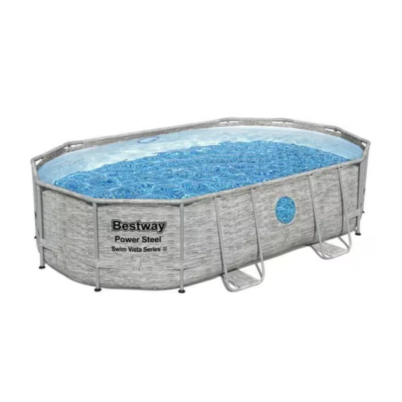 Juego completo de piscina Bestway Power Steel Swim Vista, ovalada, incluye sistema de depuración de arena, gris, 488x305x107cm