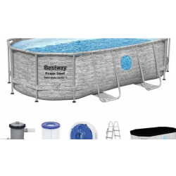 Juego completo de piscina Bestway Power Steel Swim Vista, ovalada, incluye bomba depuradora, gris, 549x274x122cm