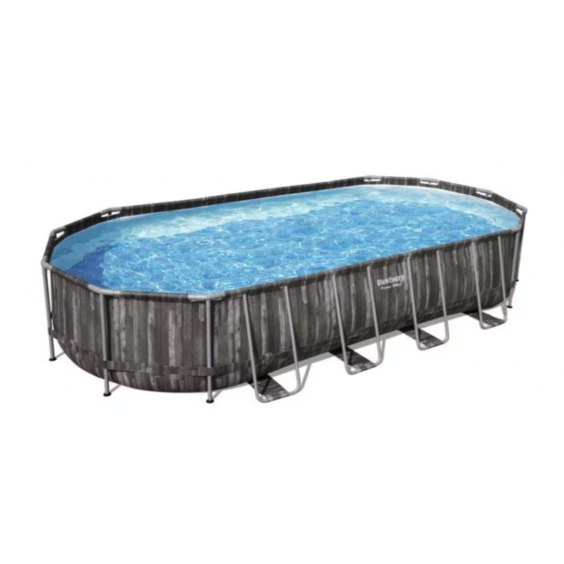 Juego completo de piscina Bestway Power Steel Frame, ovalada, incluye bomba depuradora, gris oscuro, 732x366x122cm