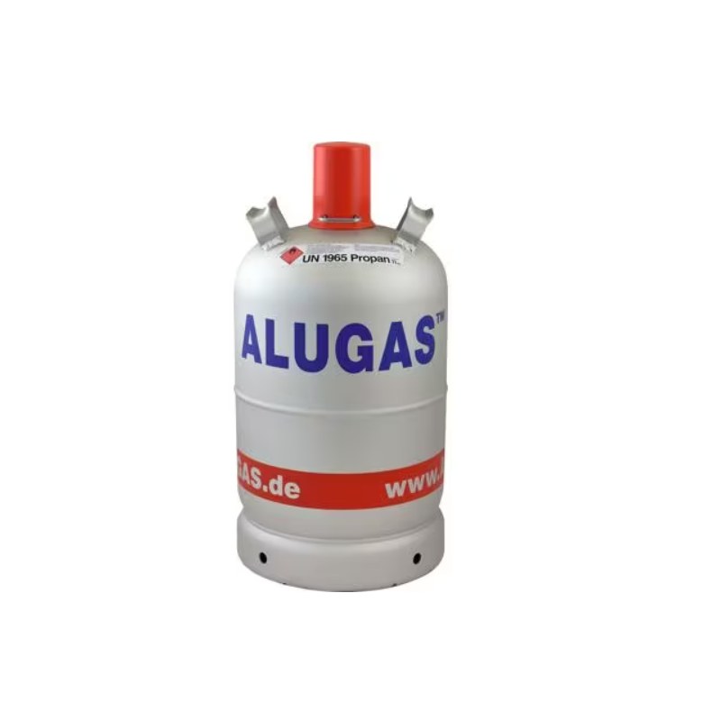 Bombona de gas propano Alugas de 11 kg, vacía, con válvula y protección.
