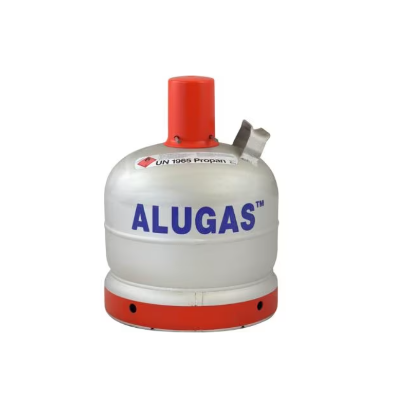 Bombona de gas propano Alugas de 6 kg, vacía, con válvula y protección.