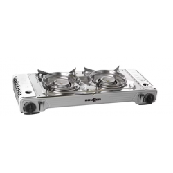 Brunner Devil Double Grill - Cocina de gas con cartucho, incluye placa de parrilla, color plateado