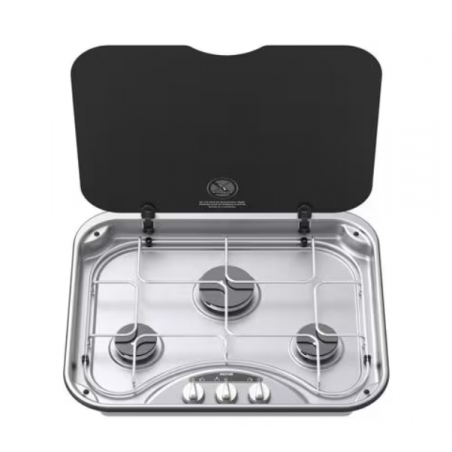 Placa de gas Thetford Basic Line 345 con tapa de cristal, 3 fuegos, encendido eléctrico