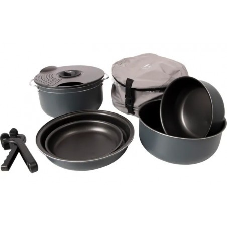 Juego de ollas para acampar Bo-Camp de aluminio con revestimiento antiadherente de 7 piezas.