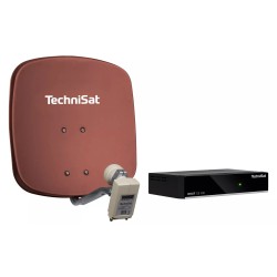 Antena satélite Technisat Set DigiDish 45 (LNB doble) con receptor SAT Digit S3 HD rojo ladrillo