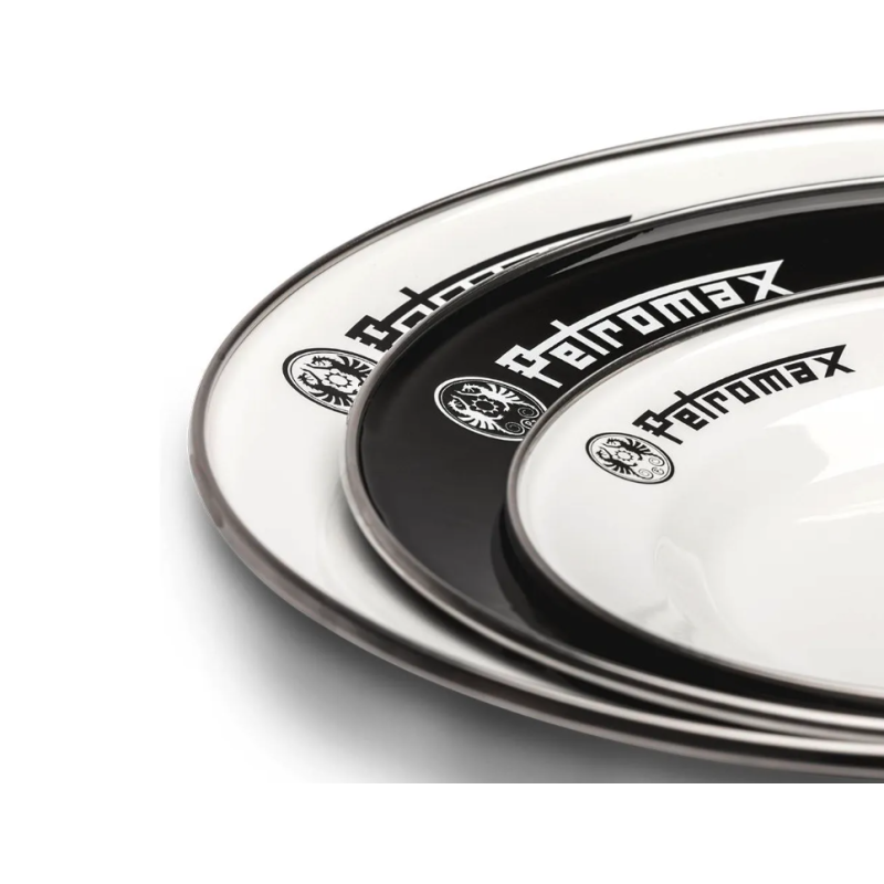 Platos de esmalte Petromax Set de 2 de 26 cm – vajilla robusta de camping en blanco o negro