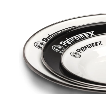 Platos de esmalte Petromax Set de 2 de 26 cm – vajilla robusta de camping en blanco o negro