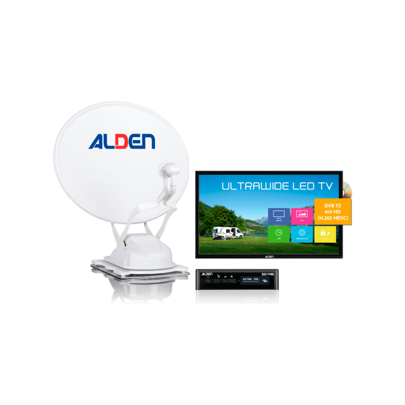Alden Onelight 60 HD EVO Ultrawhite Sistema satelital completamente automático que incluye TV LED Ultrawide de 19 pulgadas